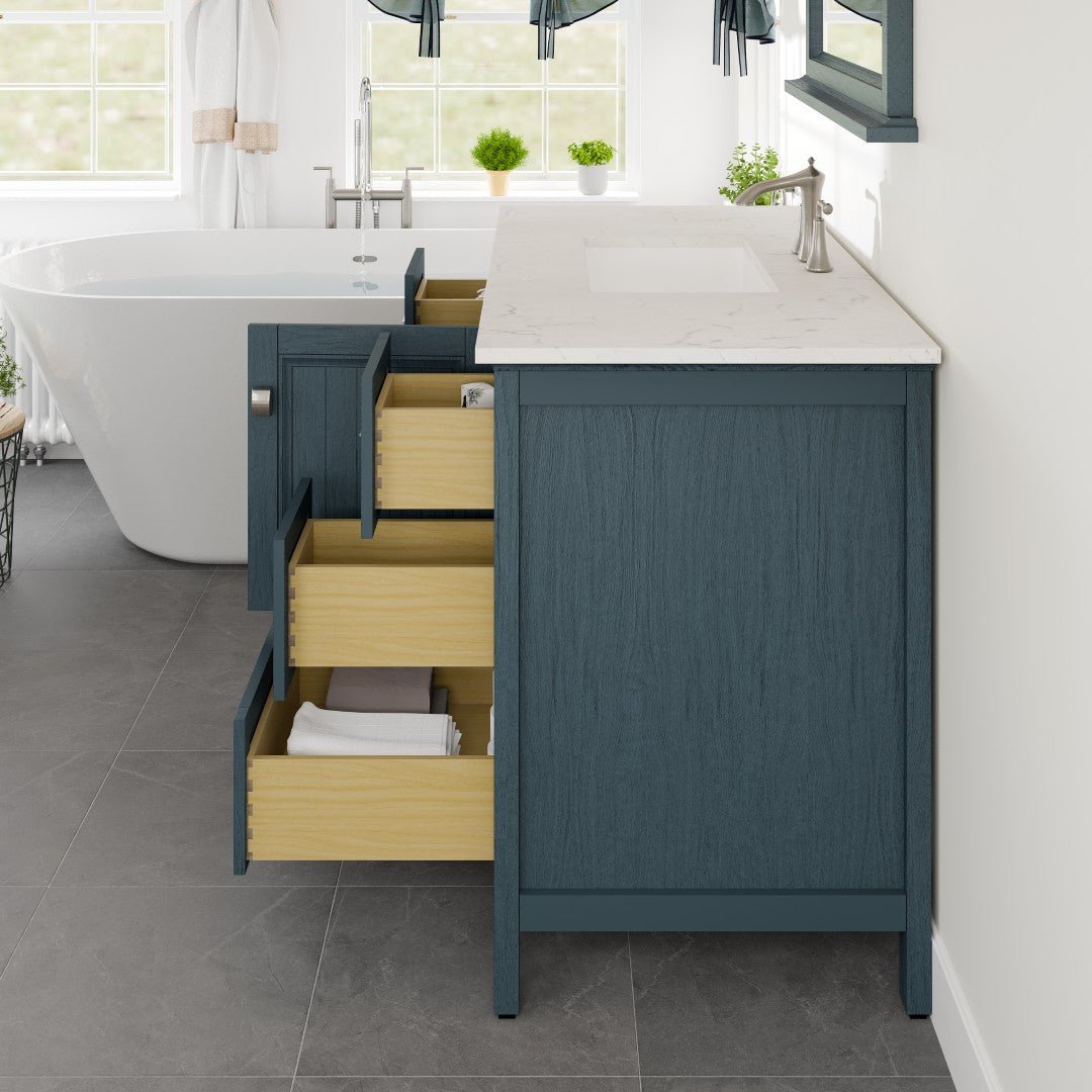 Britney 42 in. Ash Blue Single Sink Bath Vanity with Carrara Quartz Top and Undermount Porcelain Sink - Bathroom Vanity by Eviva