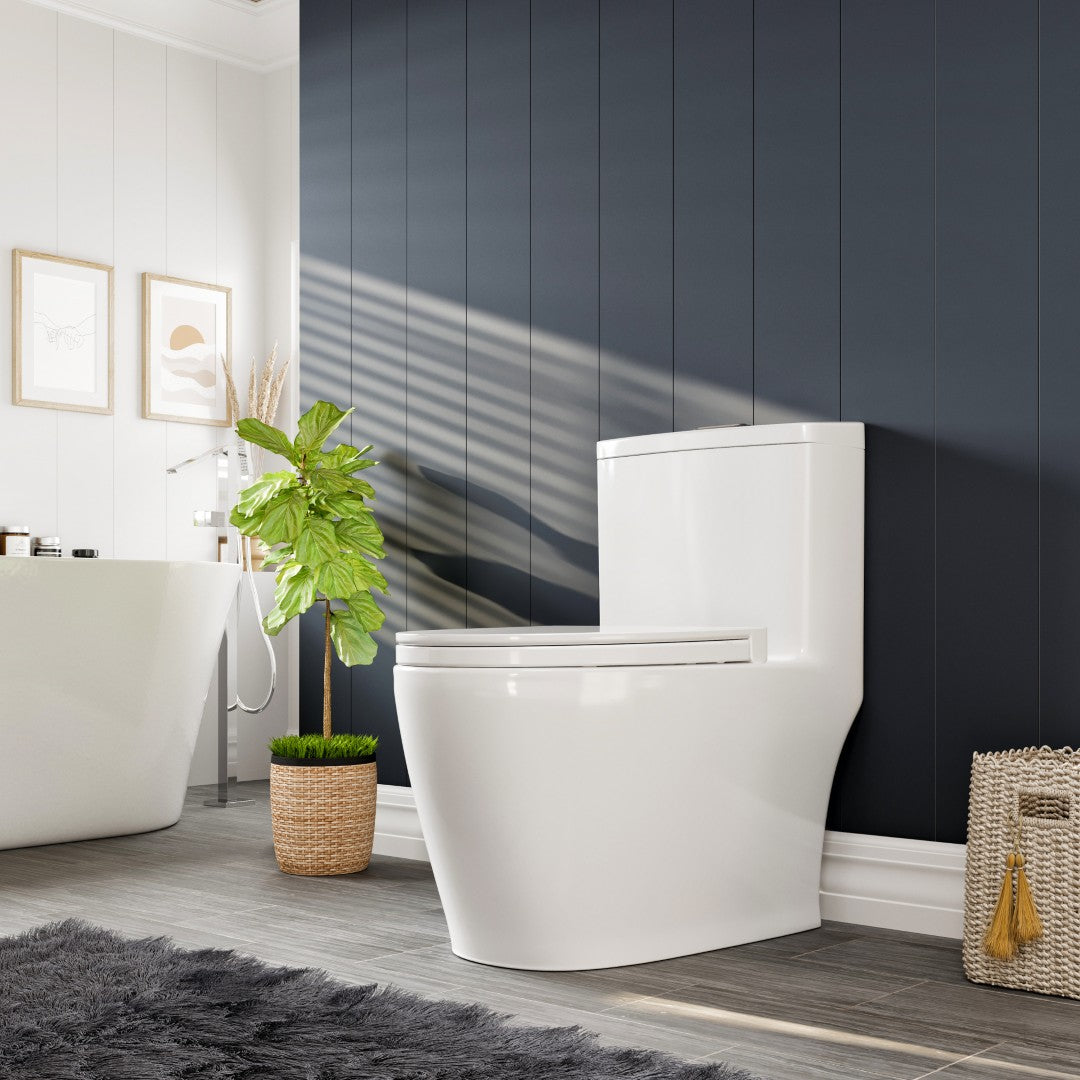 Denali 12 inch Floor Mounted 1-piece 1.28 GPF Dual Flush Elongated Toilet in White Seat Included