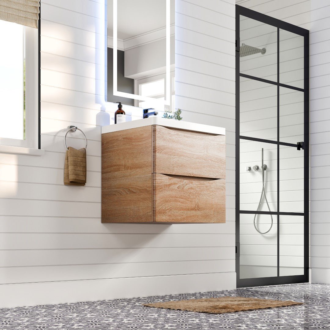 Smile 24 in. White Oak Wall Mount Single Sink Bath Vanity with Acrylic Top and Integrated Sink - Bathroom Vanity by Eviva