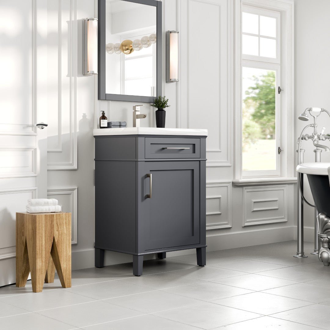 Garci 24 in. Dark Gray Single Sink Bath Vanity with Porcelain Top and Integrated Sink - Bathroom Vanity by Eviva