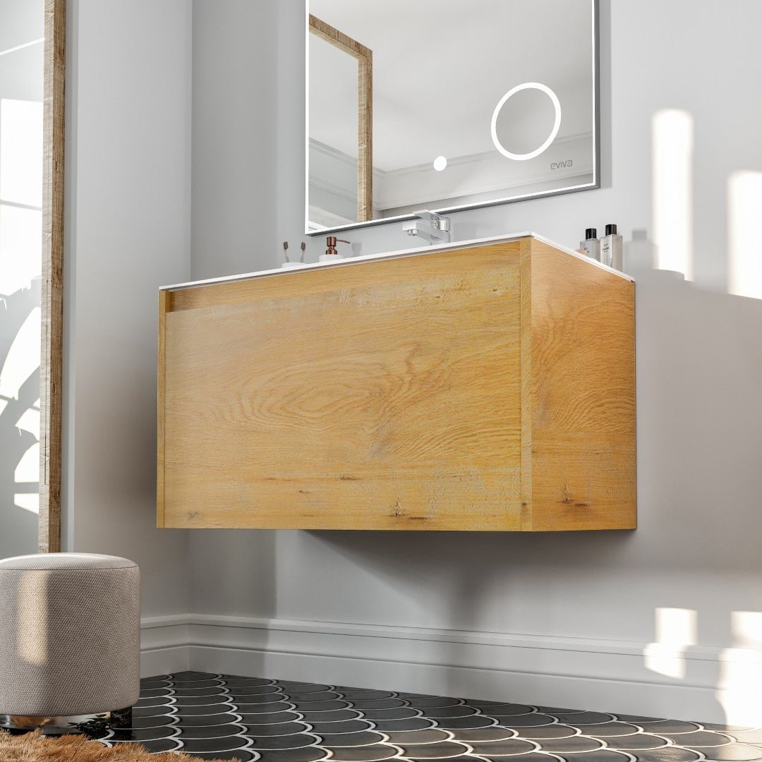 Madeira 36 in. Oak Wall Mount Single Sink Bath Vanity with Acrylic Top and Integrated Sink - Bathroom Vanity by Eviva