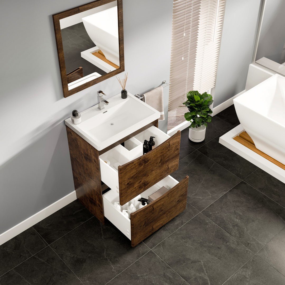 Smile 24 in. Rosewood Single Sink Bath Freestanding Vanity with Acrylic Top and Integrated Sink - Bathroom Vanity by Eviva