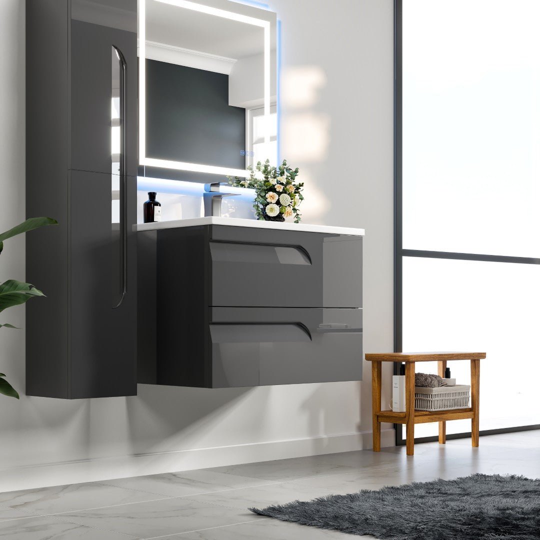 Joy 32 in. Gray Wall Mount Single Sink Bath Vanity with Porcelain Top and Integrated Sink - Bathroom Vanity by Eviva
