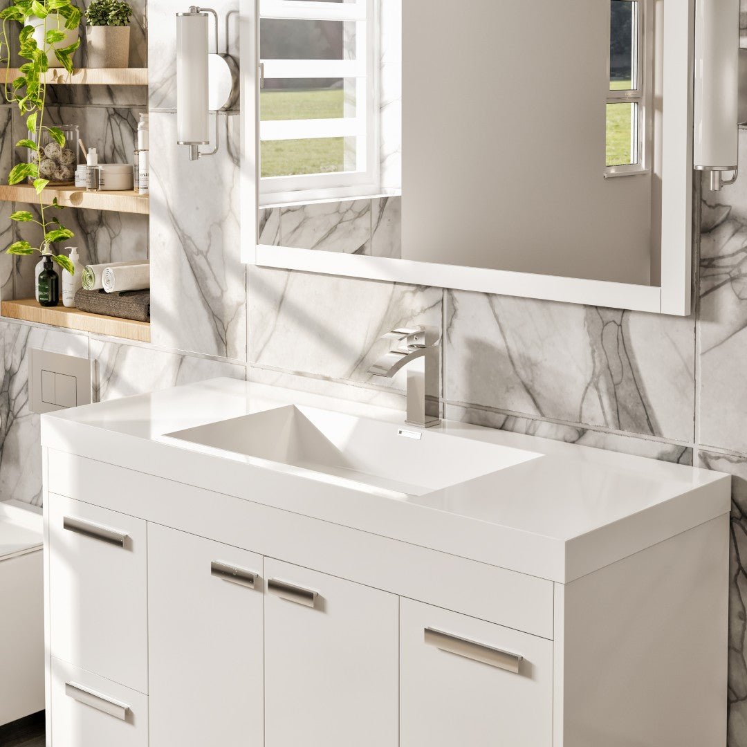 Lugano 48 in. White Single Sink Bath Vanity with Acrylic Top and Integrated Sink - Bathroom Vanity by Eviva