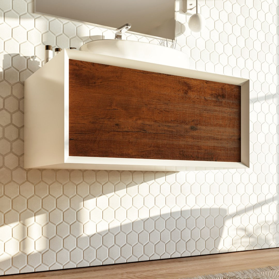 Santa Monica 36 in. Rosewood Wall Mount Single Sink Bath Vanity with Acrylic Top and Vessel Solid Surface Sink