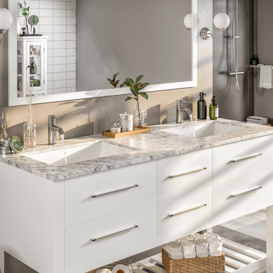 Natalie 60 in. White Double Sink Bath Vanity with Carrara Marble Top and Undermount Porcelain Sinks