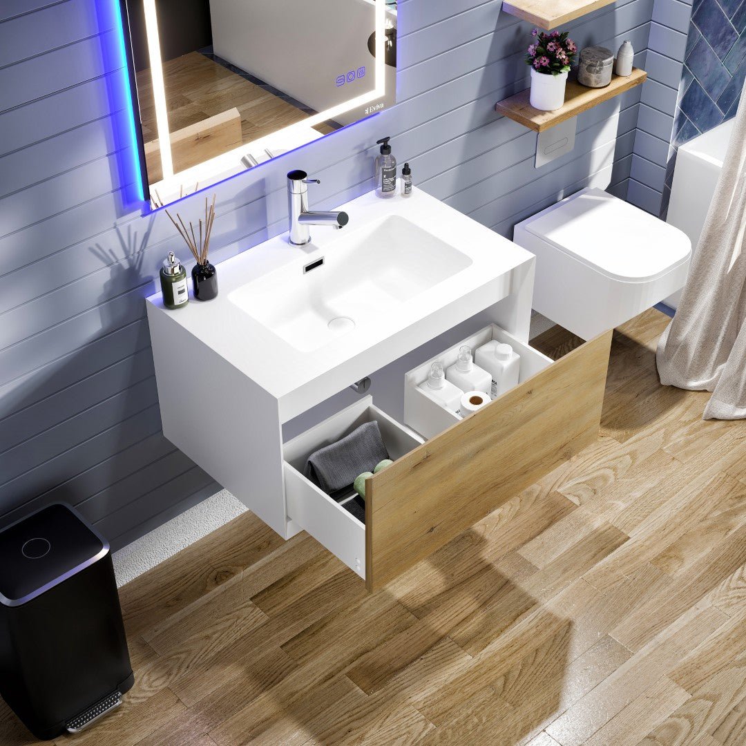 Venice 36 in. Oak Wall Mount Single Sink Bath Vanity with Acrylic Top and Integrated Sink - Bathroom Vanity by Eviva