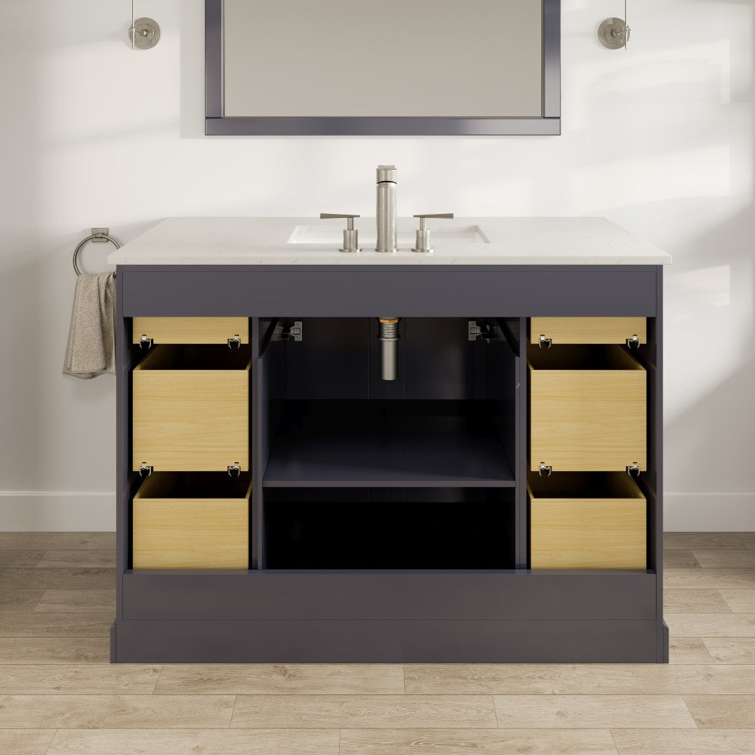 Epic 48 in. Charcoal Gray Single Sink Bath Vanity with Carrara Quartz Top and Undermount Porcelain Sink