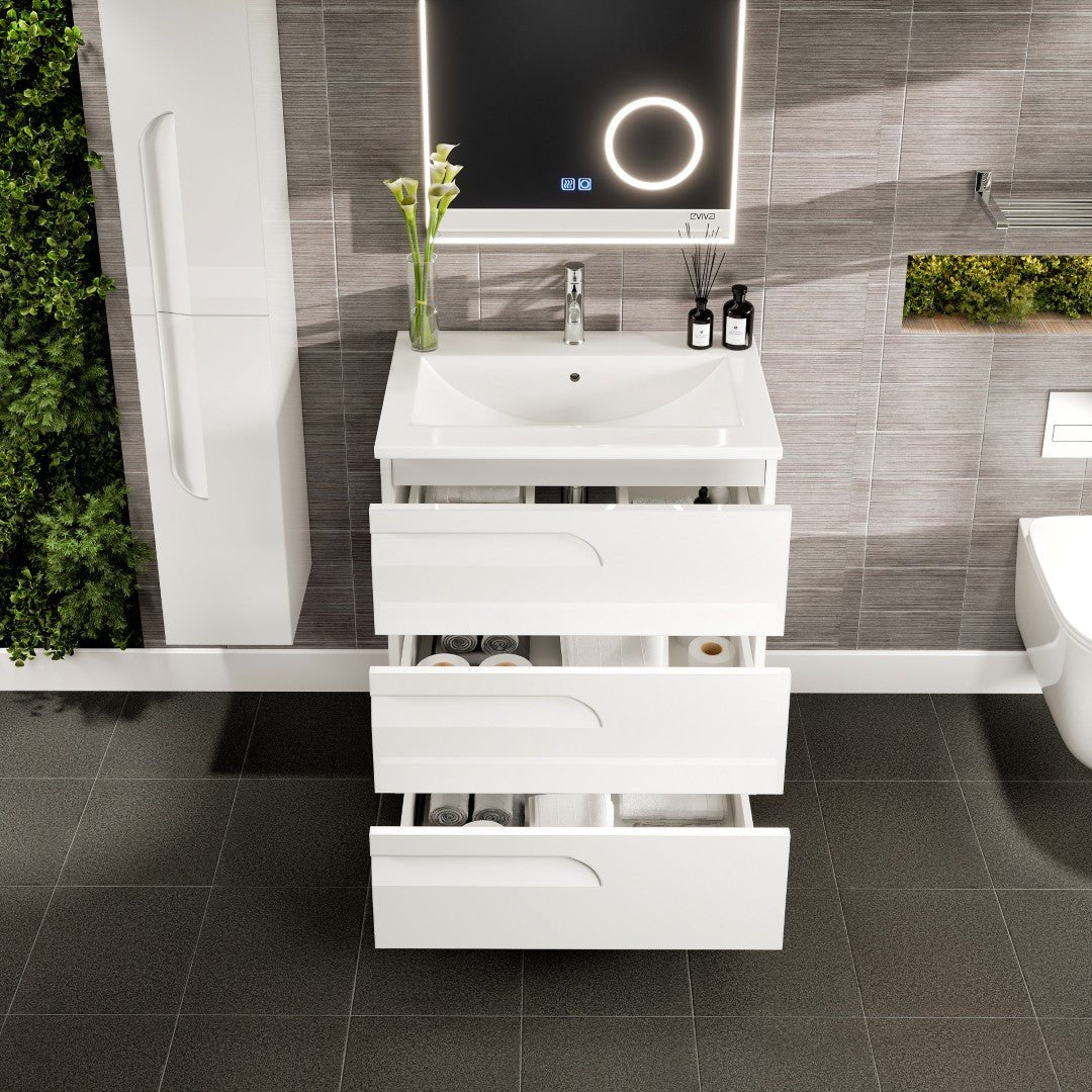 Joy 28 in. White Single Sink Freestanding Bath Vanity with Porcelain Top and Integrated Sink - Bathroom Vanity by Eviva