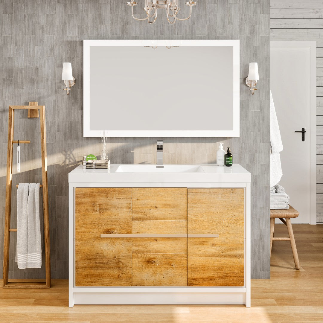 Eviva Sun 48" x 30" Rectangular White Wooden Framed Mirror