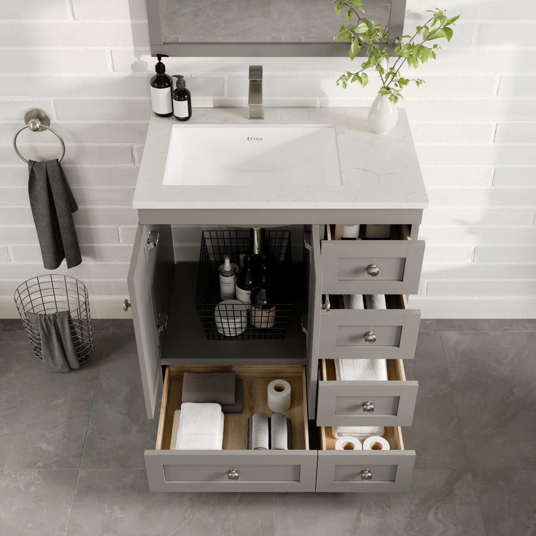 Happy 30 in. Gray Single Sink Bath Vanity with Carrara Quartz Top and Undermount Porcelain Sink