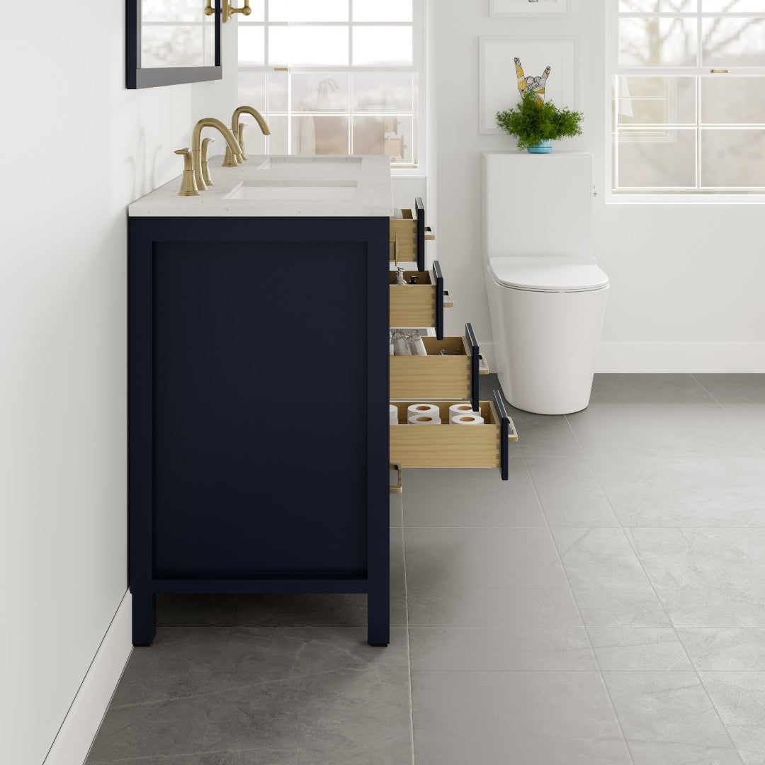 Aberdeen 48 in. Blue Double Sink Bath Vanity with Carrara Quartz Top and Undermount Porcelain Sinks