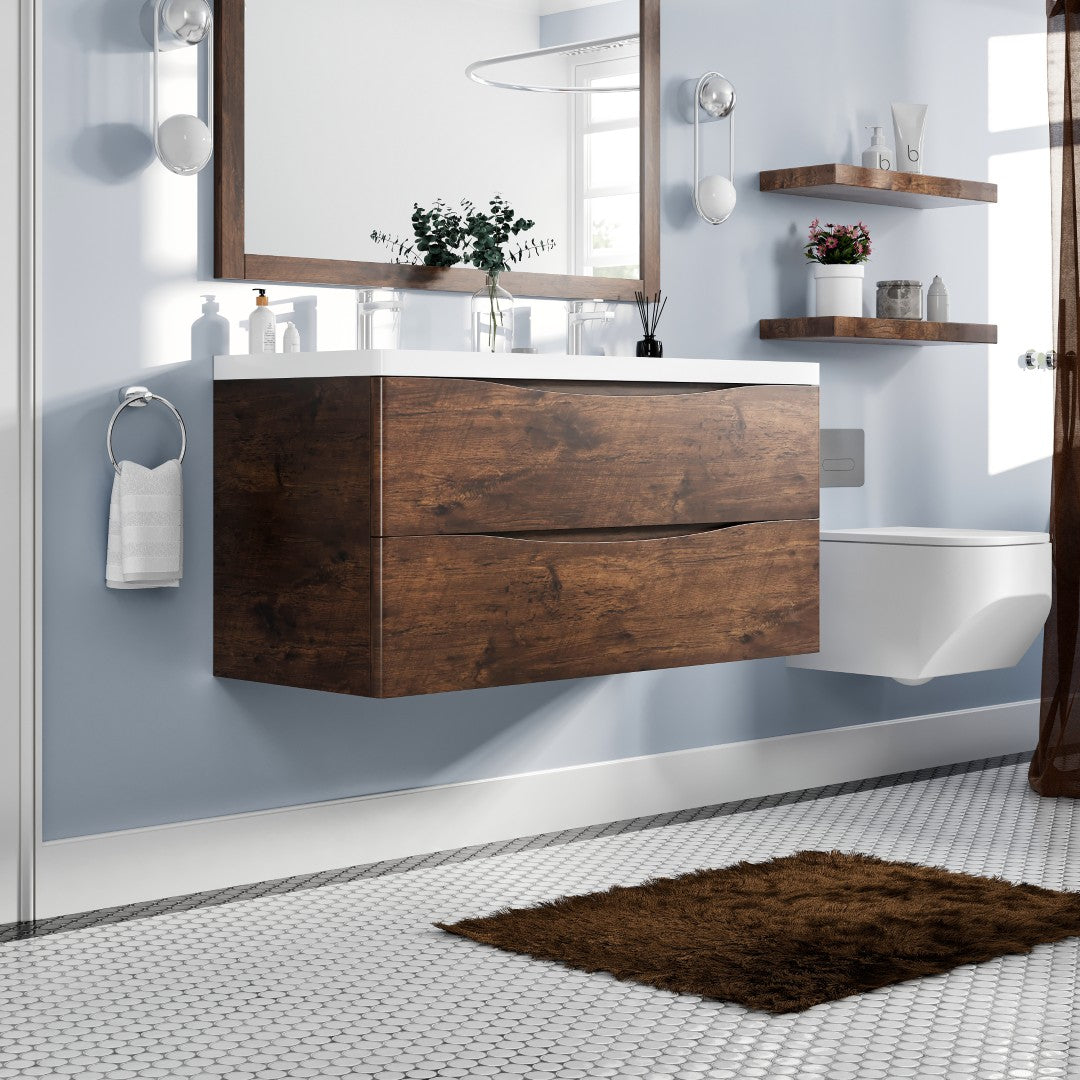Smile 48 in. Rosewood Wall Mount Double Sink Bath Vanity with Acrylic Top and Integrated Sinks