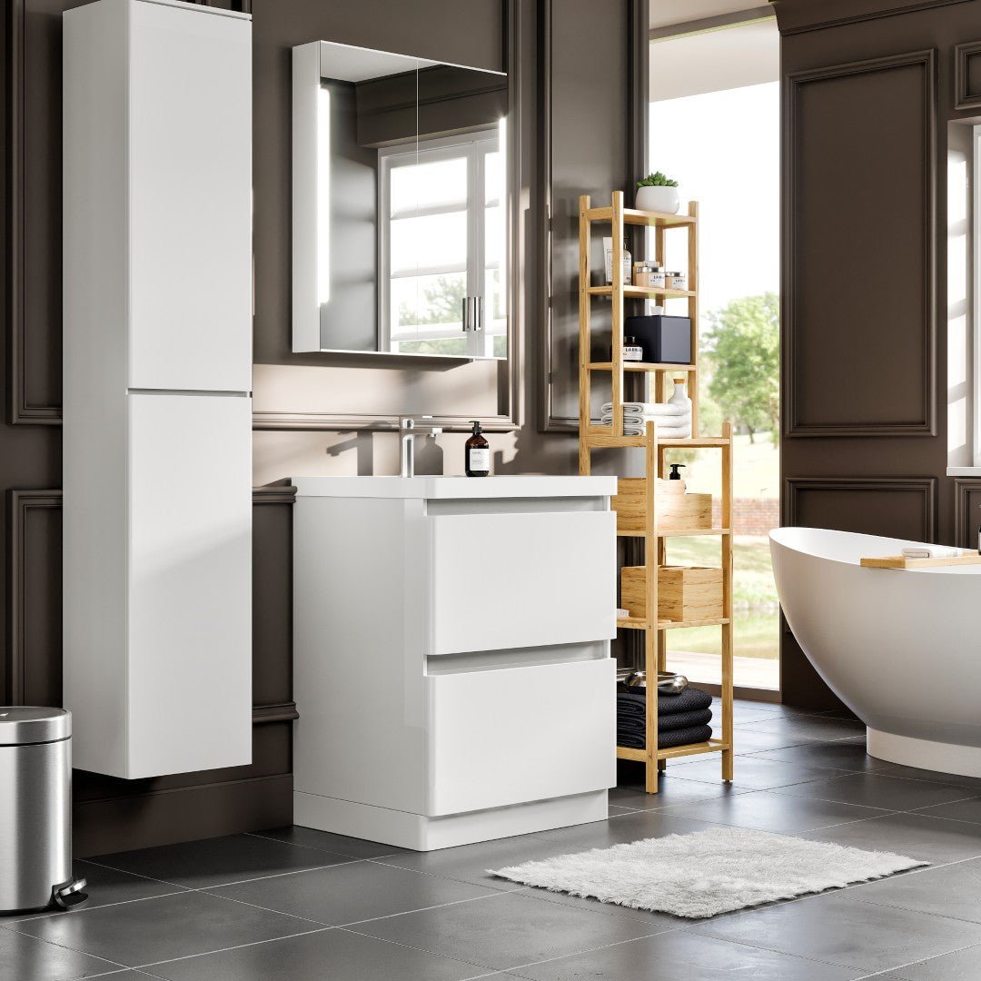 Glazzy 24 in. White Freestanding Single Sink Bath Vanity with Acrylic Top and Integrated Sink - Bathroom Vanity by Eviva