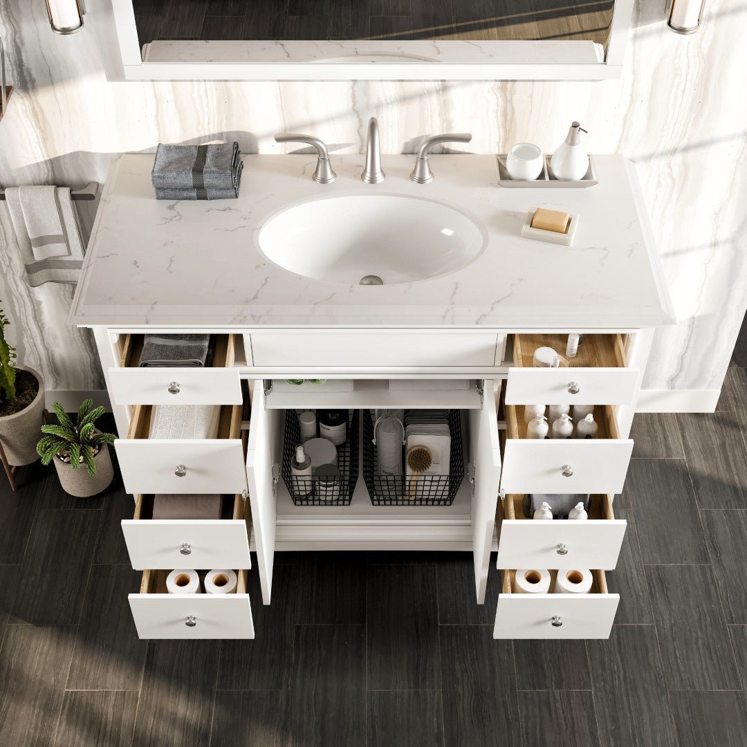 Elite Stamford 42 in. White Single Sink Bath Vanity with Carrara Quartz Top and Undermount Porcelain Sink - Bathroom Vanity by Eviva