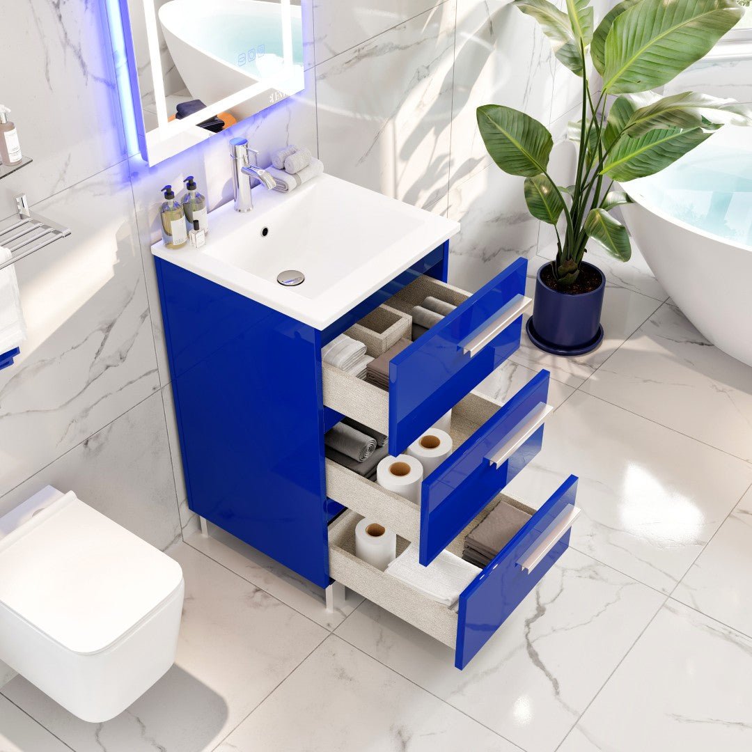 Deluxe 20 in. Blue Single Sink Bath Vanity with Porcelain Top and Integrated Sink - Bathroom Vanity by Eviva