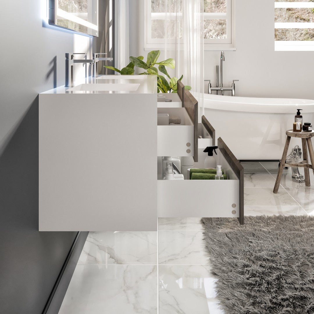 Vienna 75 in. Concrete Gray Wall Mount Double Sink Bath Vanity with Acrylic Top and Integrated Sinks - Bathroom Vanity by Eviva