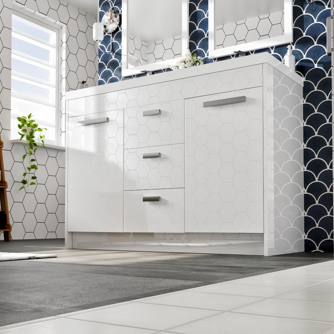 Lugano 48 in. White Double Sink Bath Vanity with Acrylic Top and Integrated Sinks - Bathroom Vanity by Eviva