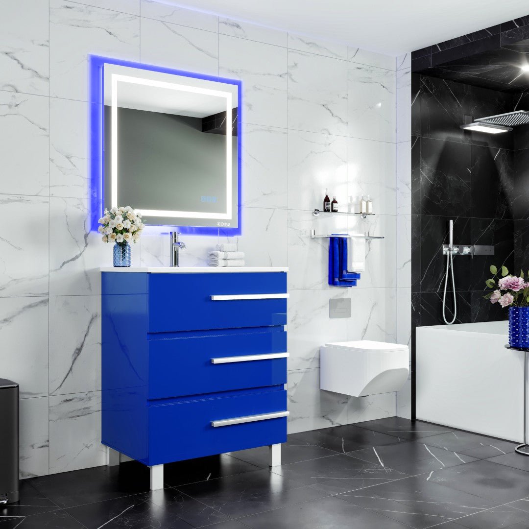 Deluxe 32 in. Blue Single Sink Bath Vanity with Porcelain Top and Integrated Sink - Bathroom Vanity by Eviva