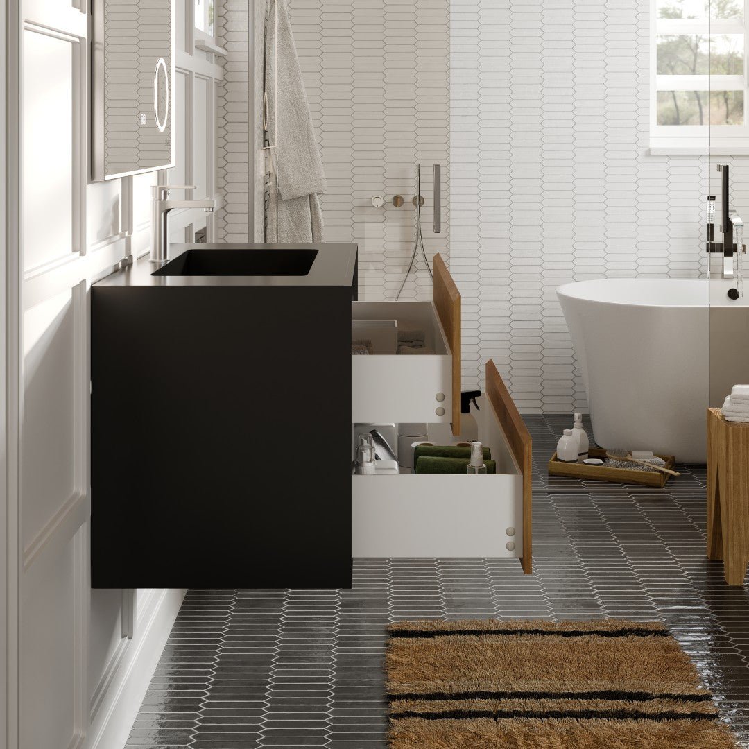 Vienna 36" Black Oak Wall Mount Single Sink Bath Vanity with Acrylic Top and Integrated Sink - Bathroom Vanity by Eviva