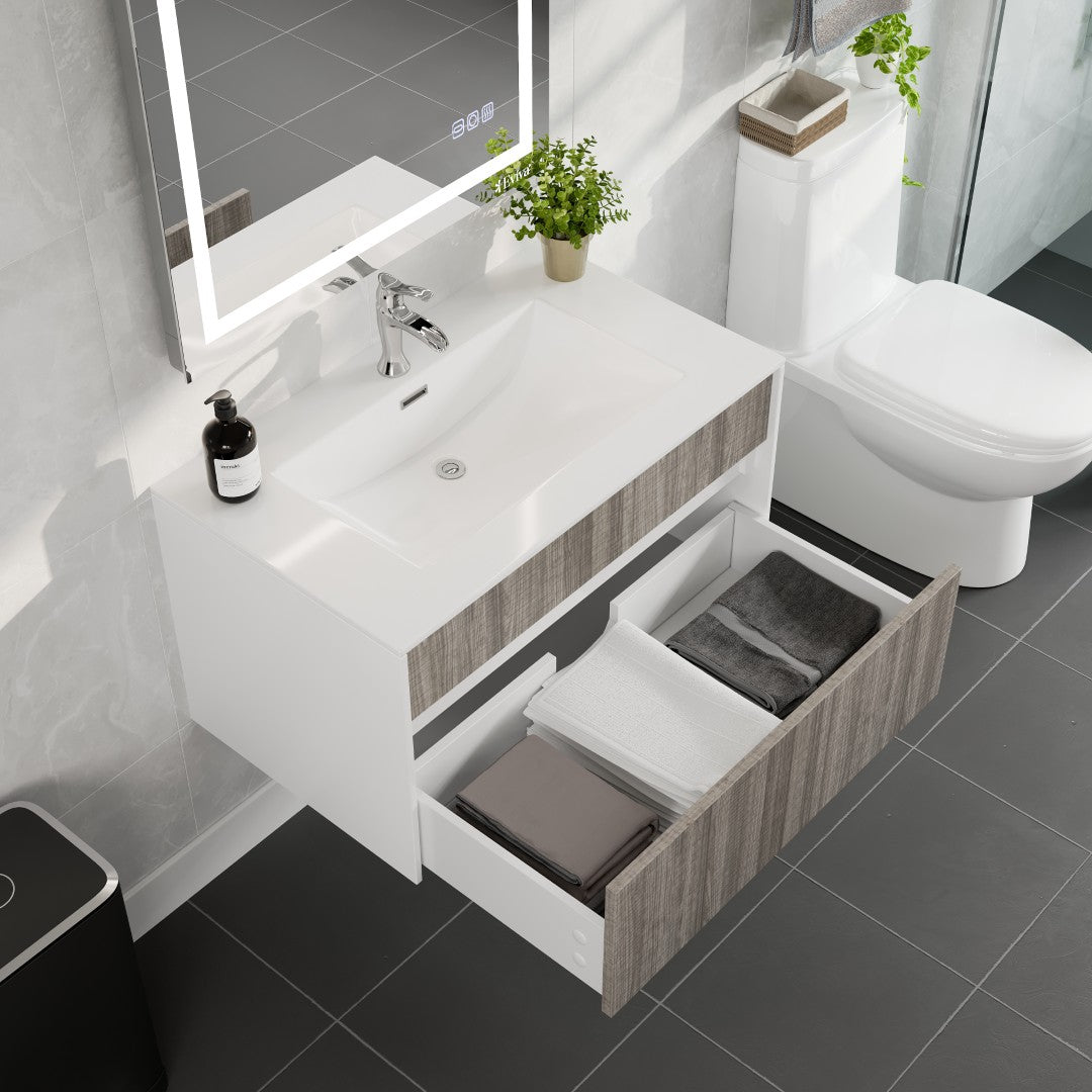 Ashy 32 in. Ash Wall Mount Single Sink Bath Vanity with Acrylic Top and Integrated Sink