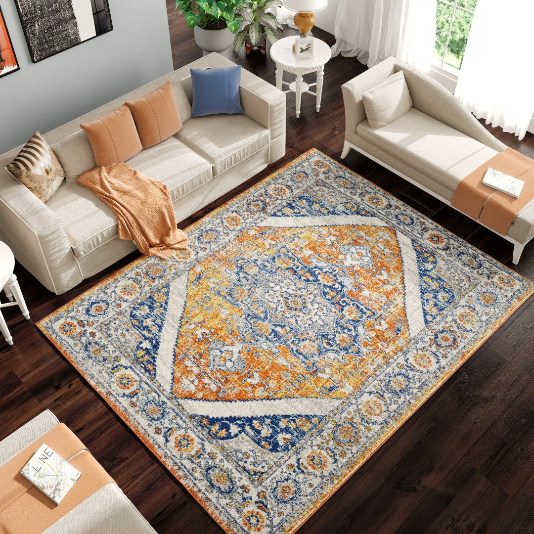 Eviva Vintage 5' x 7' Oriental Orange/Navy Rug