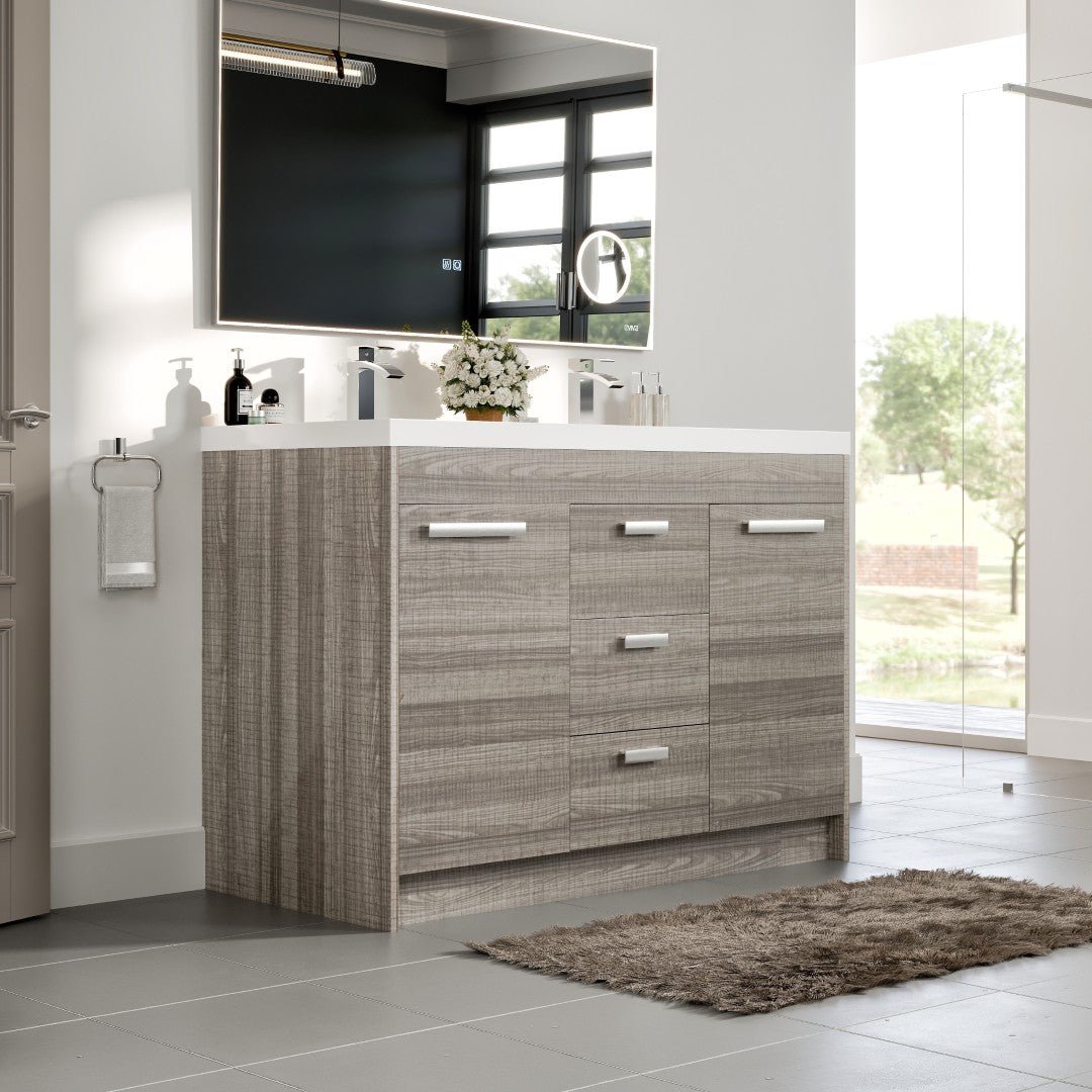 Lugano 48 in. Ash Double Sink Bath Vanity with Acrylic Top and Integrated Sinks - Bathroom Vanity by Eviva