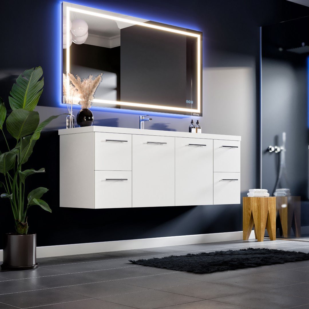 Axel 59 in. White Wall Mount Single Sink Bath Vanity with Acrylic Top and Integrated Sink - Bathroom Vanity by Eviva