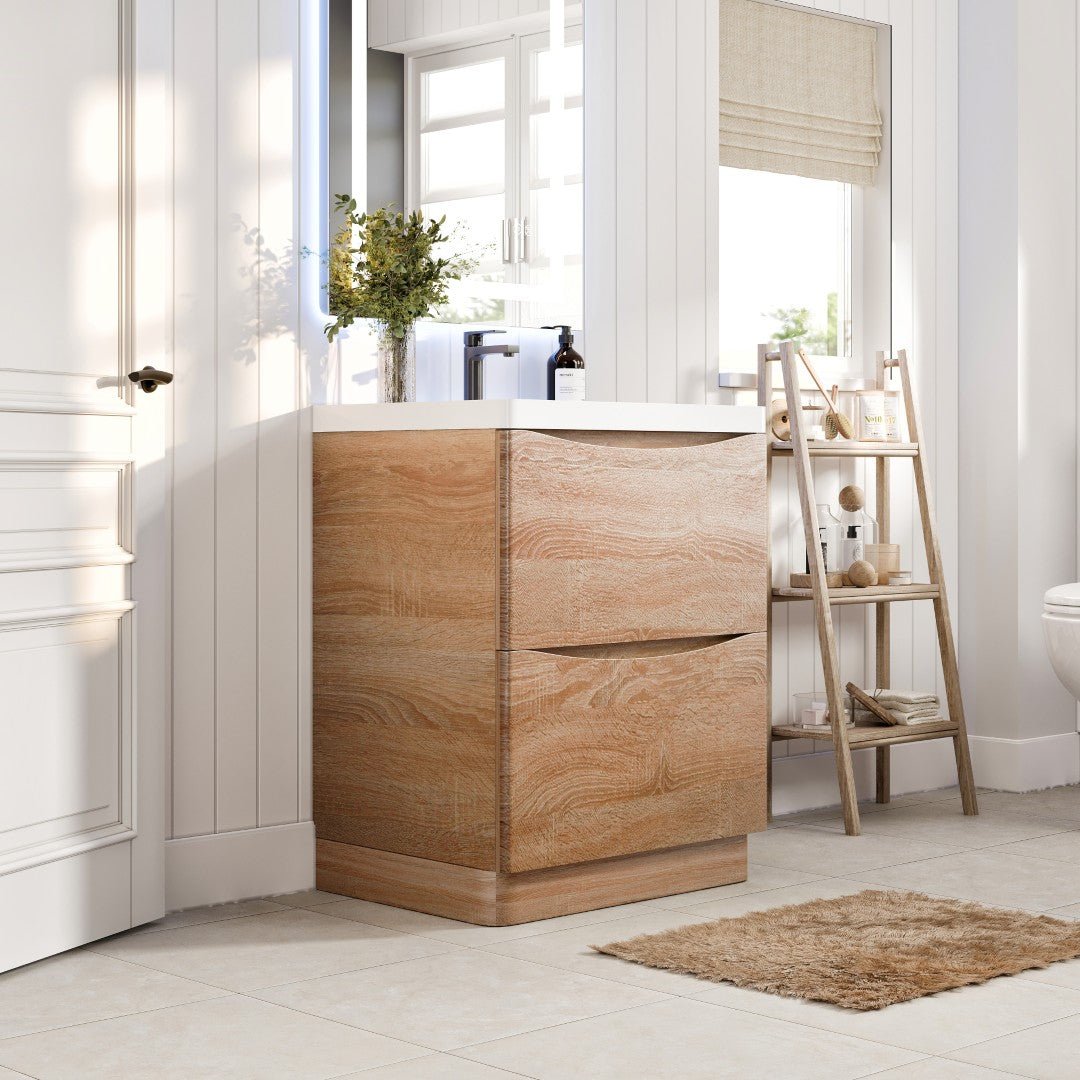 Smile 24 in. White Oak Single Sink Bath Freestanding Vanity with Acrylic Top and Integrated Sink - Bathroom Vanity by Eviva