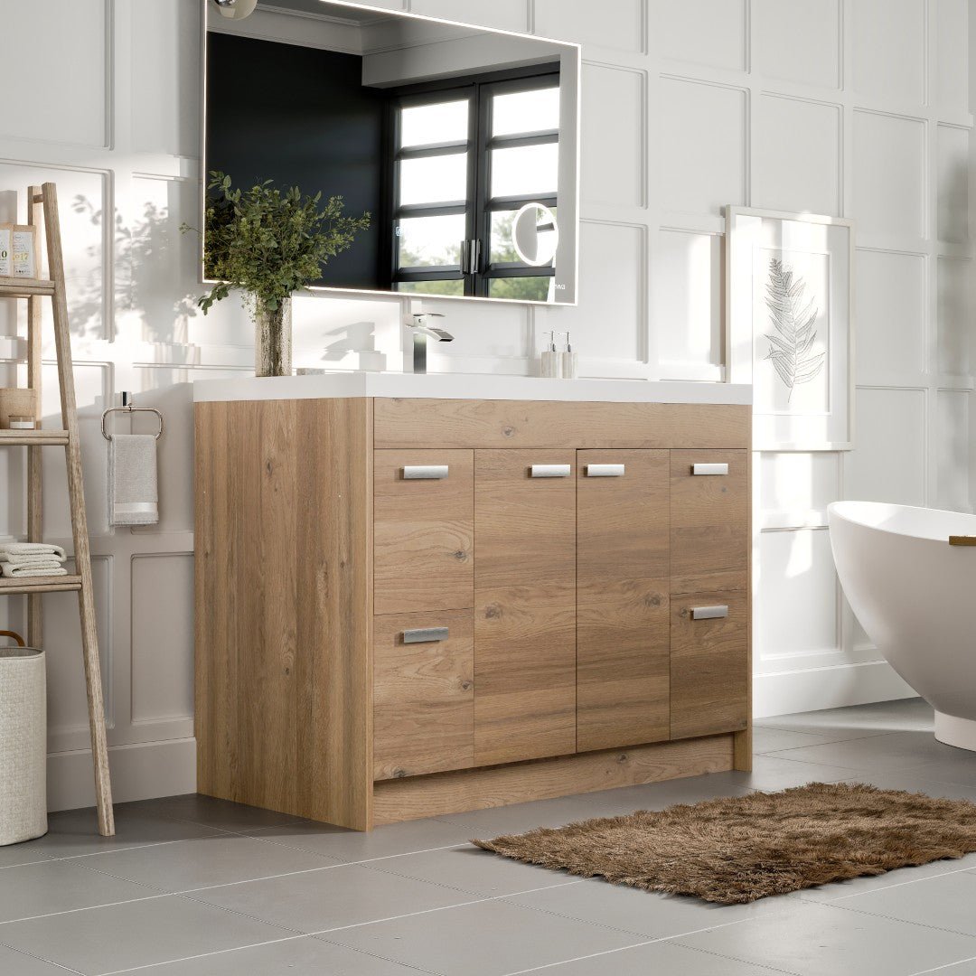 Lugano 42 in. Natural Oak Single Sink Bath Vanity with Acrylic Top and Integrated Sink - Bathroom Vanity by Eviva