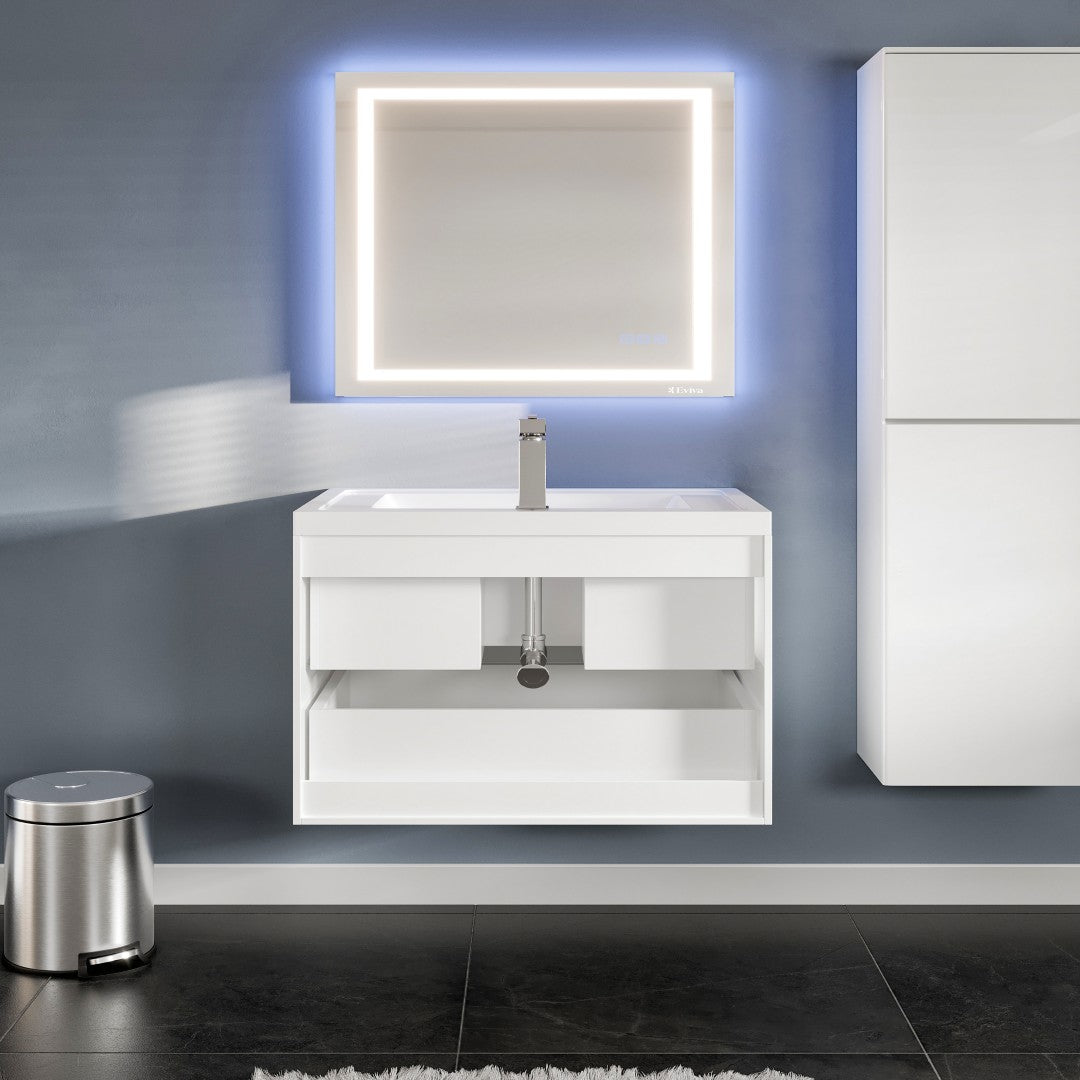 Flair 32 in. White Wall Mount Single Sink Bath Vanity with Acrylic Top and Integrated Sink