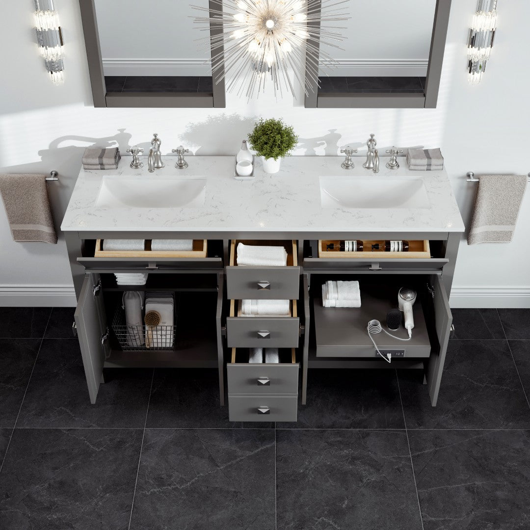 Artemis 72 in. Gray Double Sink Bath Vanity with Engineered Top and Undermount Porcelain Sinks