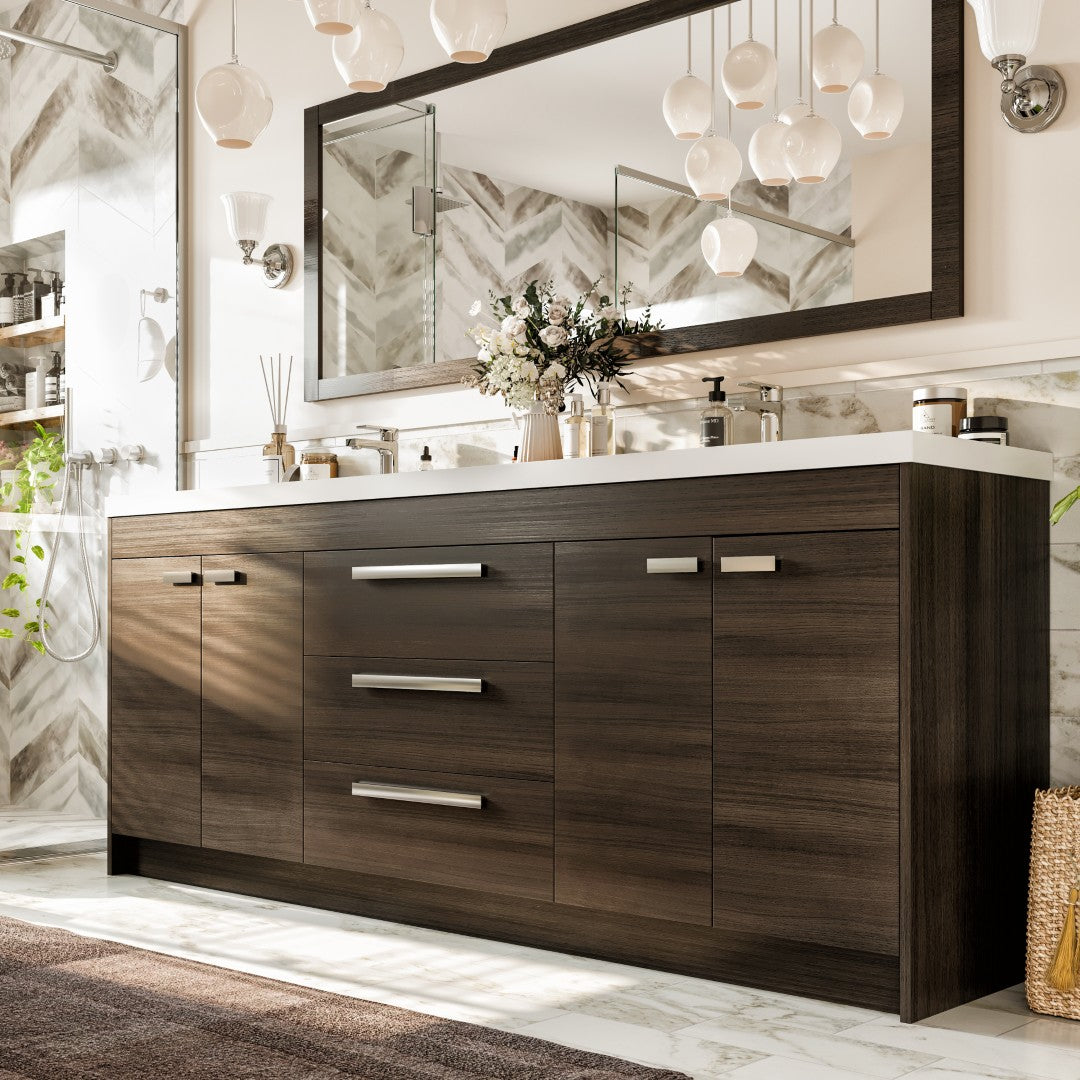 Lugano 84 in. Gray Oak Double Sink Bath Vanity with Acrylic Top and Integrated Sinks