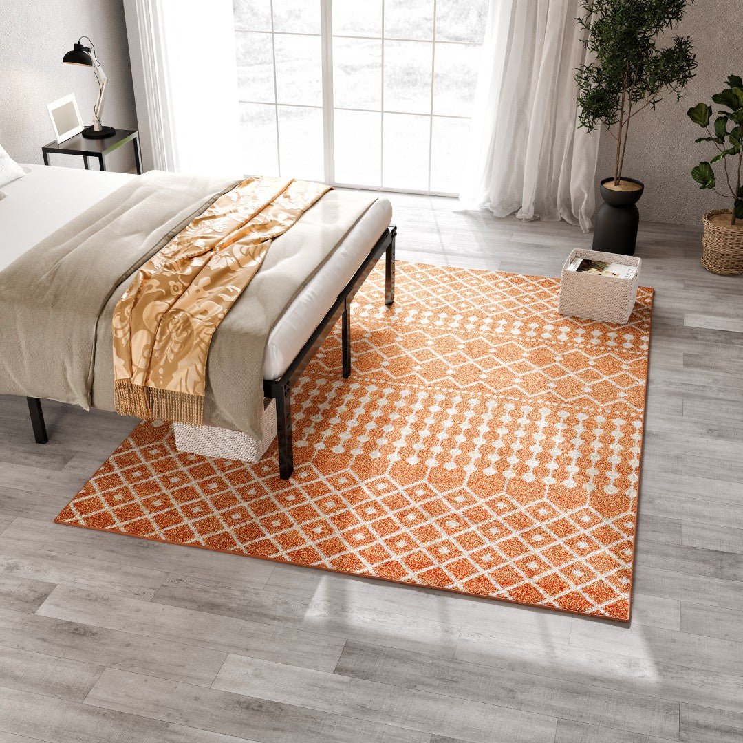 Eviva Grid 8' x 10' Geometric Orange/Cream Rug - Rug by Eviva