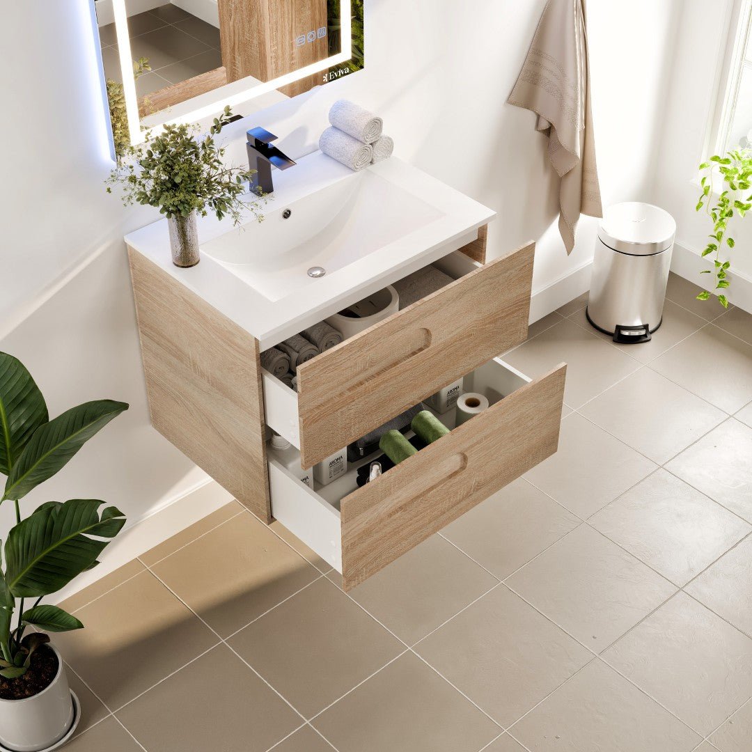 Joy 32 in. Maple Wall Mount Single Sink Bath Vanity with Porcelain Top and Integrated Sink - Bathroom Vanity by Eviva