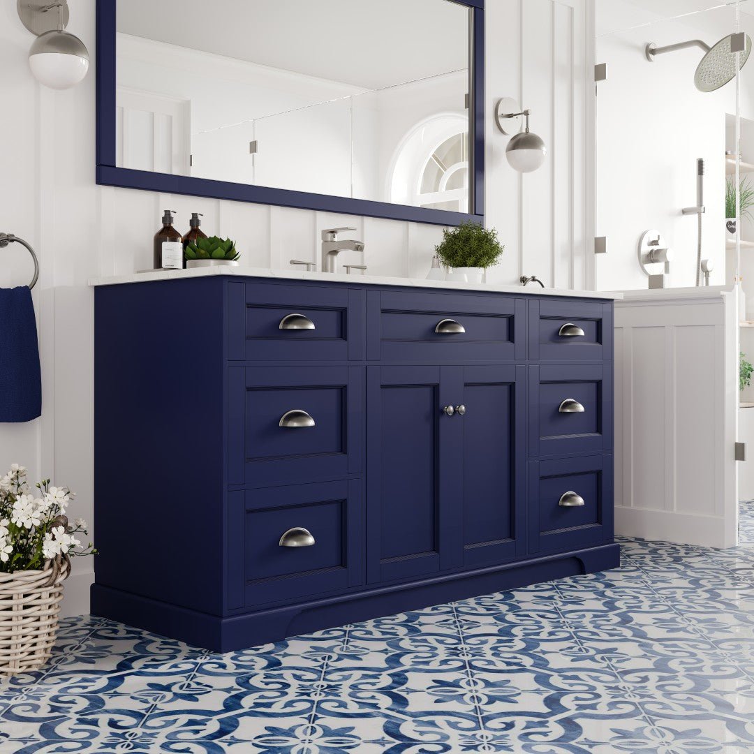 Epic 60 in. Blue Single Sink Bath Vanity with Carrara Quartz Top and Undermount Porcelain Sink - Bathroom Vanity by Eviva