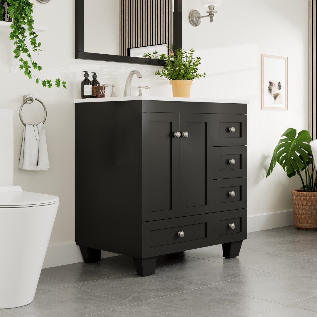 Acclaim 30 in. Espresso Single Sink Bath Vanity with Carrara Quartz Top and Undermount Porcelain Sink - Bathroom Vanity by Eviva
