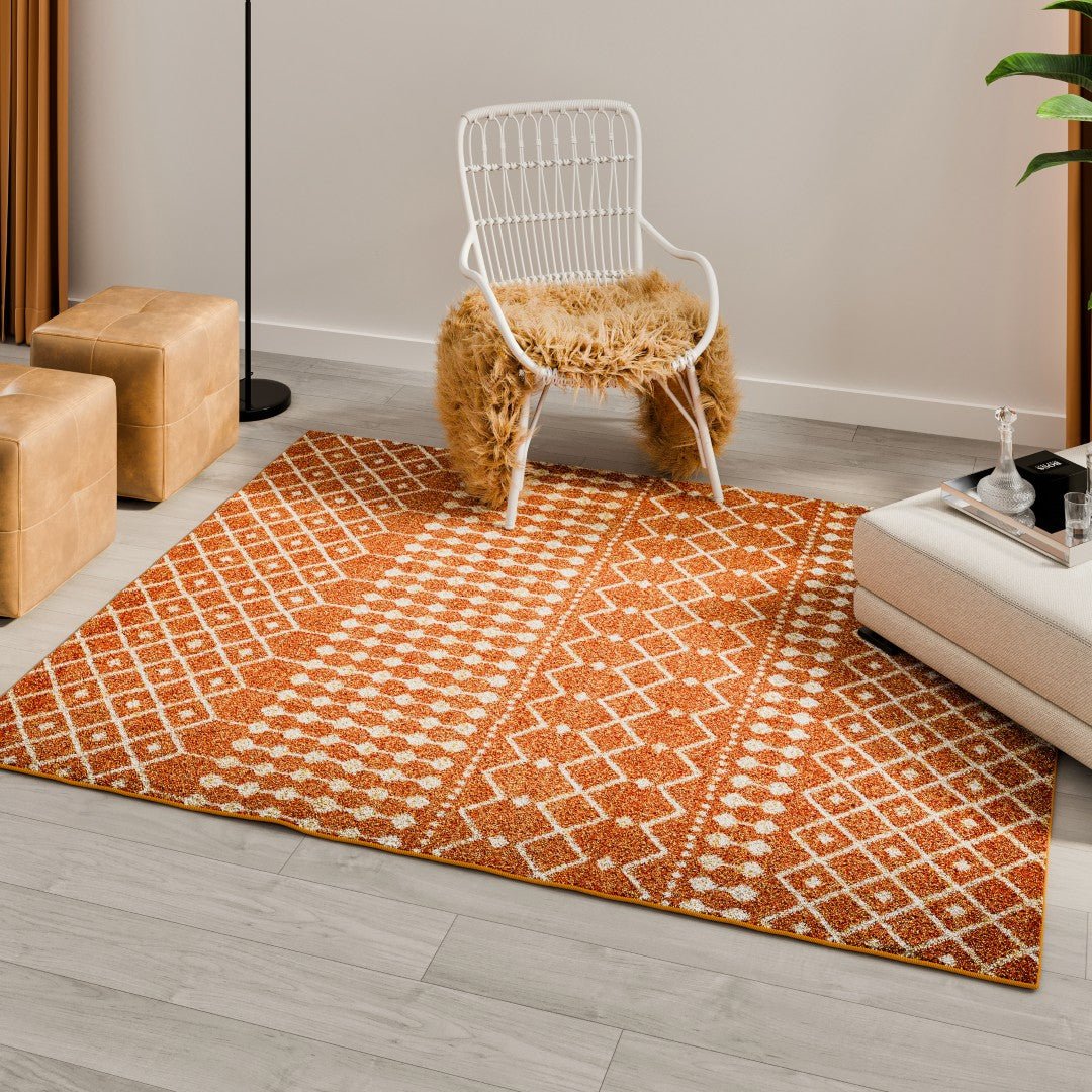 Eviva Grid 5' x 7' Geometric Orange/Cream Rug - Rug by Eviva