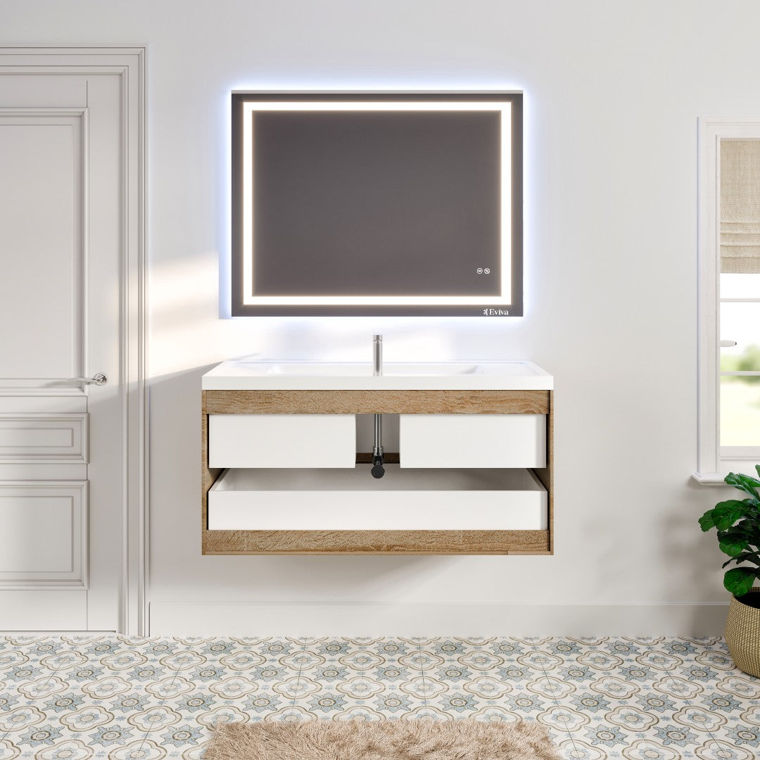 Smile 48 in. White Oak Wall Mount Single Sink Bath Vanity with Acrylic Top and Integrated Sink