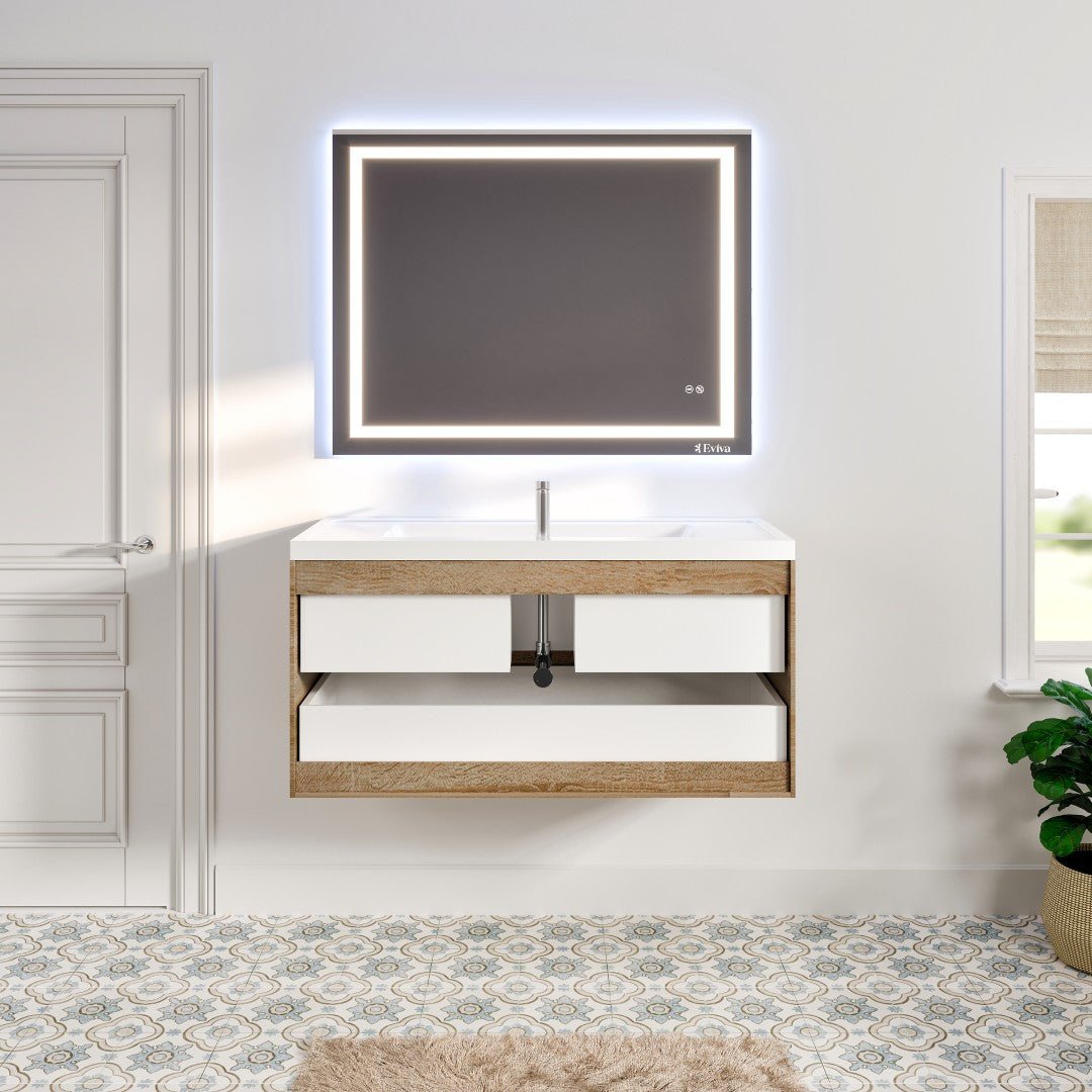 Smile 48 in. White Oak Wall Mount Single Sink Bath Vanity with Acrylic Top and Integrated Sink - Bathroom Vanity by Eviva