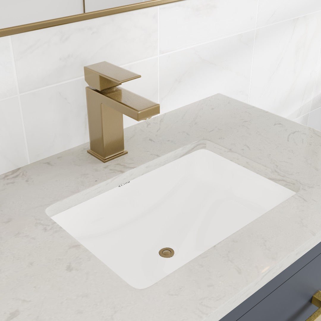 Curio 30 in. Dark Blue Single Sink Bath Vanity with Carrara Quartz Top and Undermount Porcelain Sink - Bathroom Vanity by Eviva