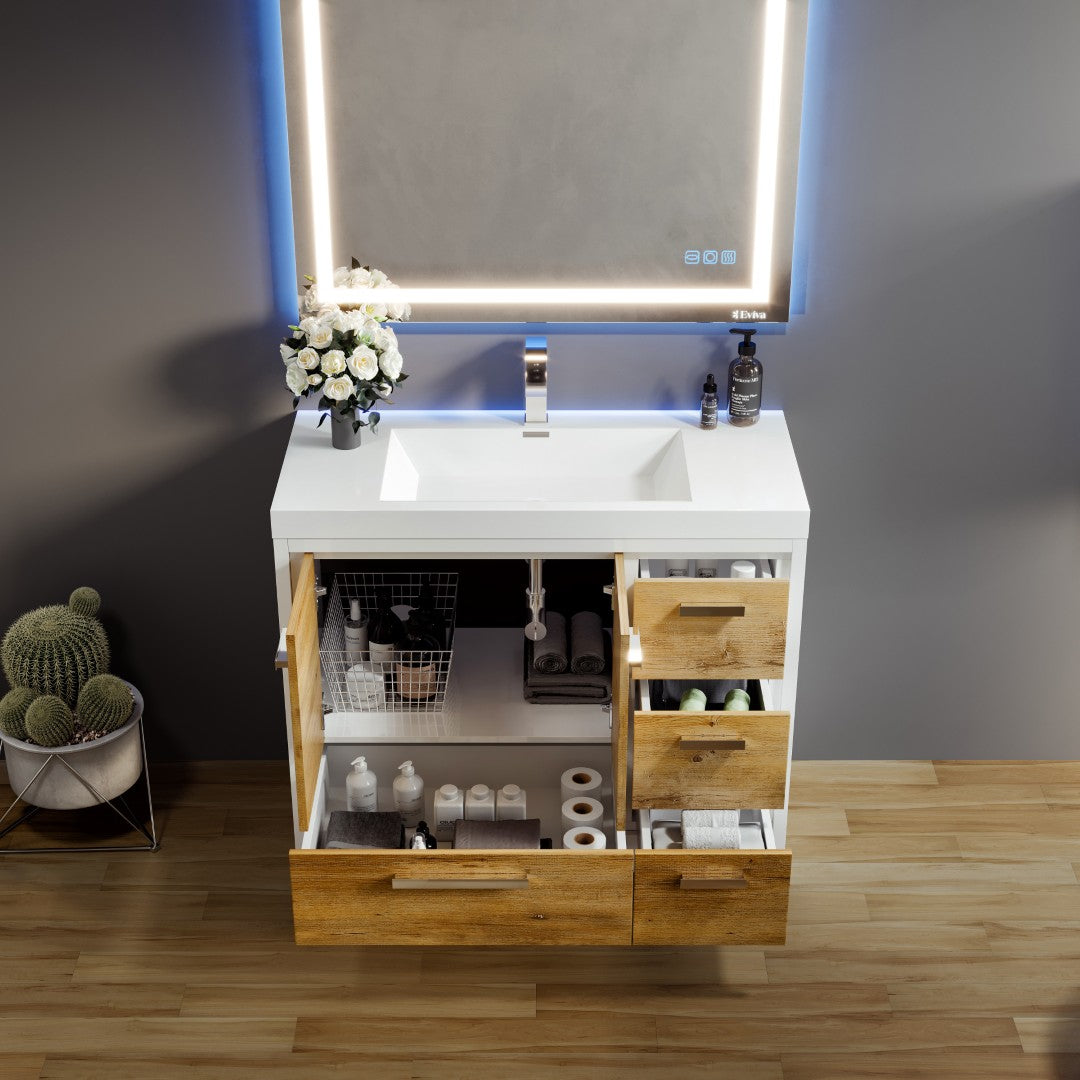 Grace 42 in. Natural Oak Single Sink Bath Vanity with Acrylic Top and Integrated Sink