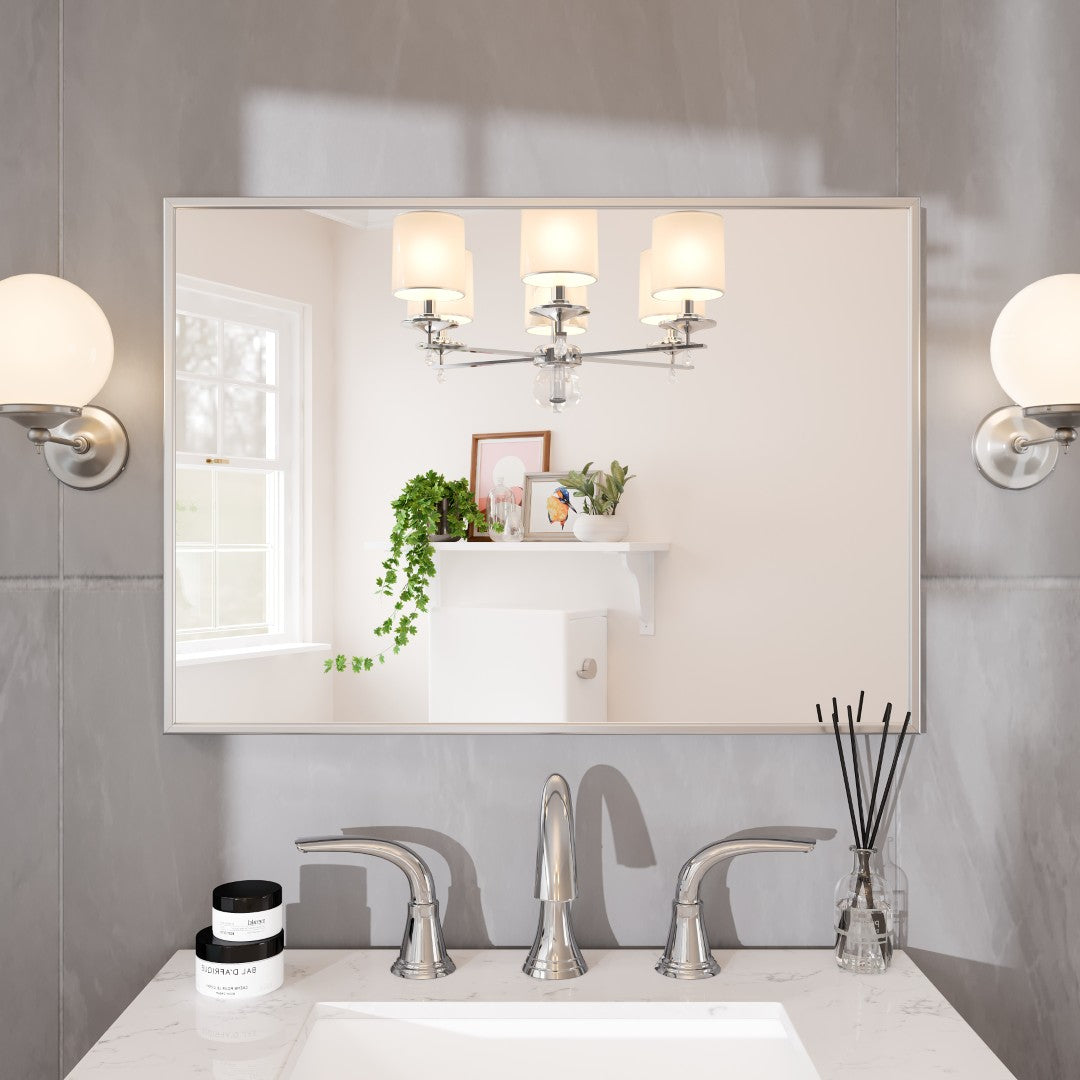 Eviva Vista 24" x 30" Rectangular Brushed Nickel Metal Framed Mirror