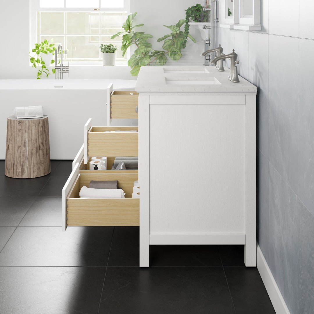 Britney 48 in. White Double Sink Bath Vanity with Carrara Quartz Top and Undermount Porcelain Sinks - Bathroom Vanity by Eviva