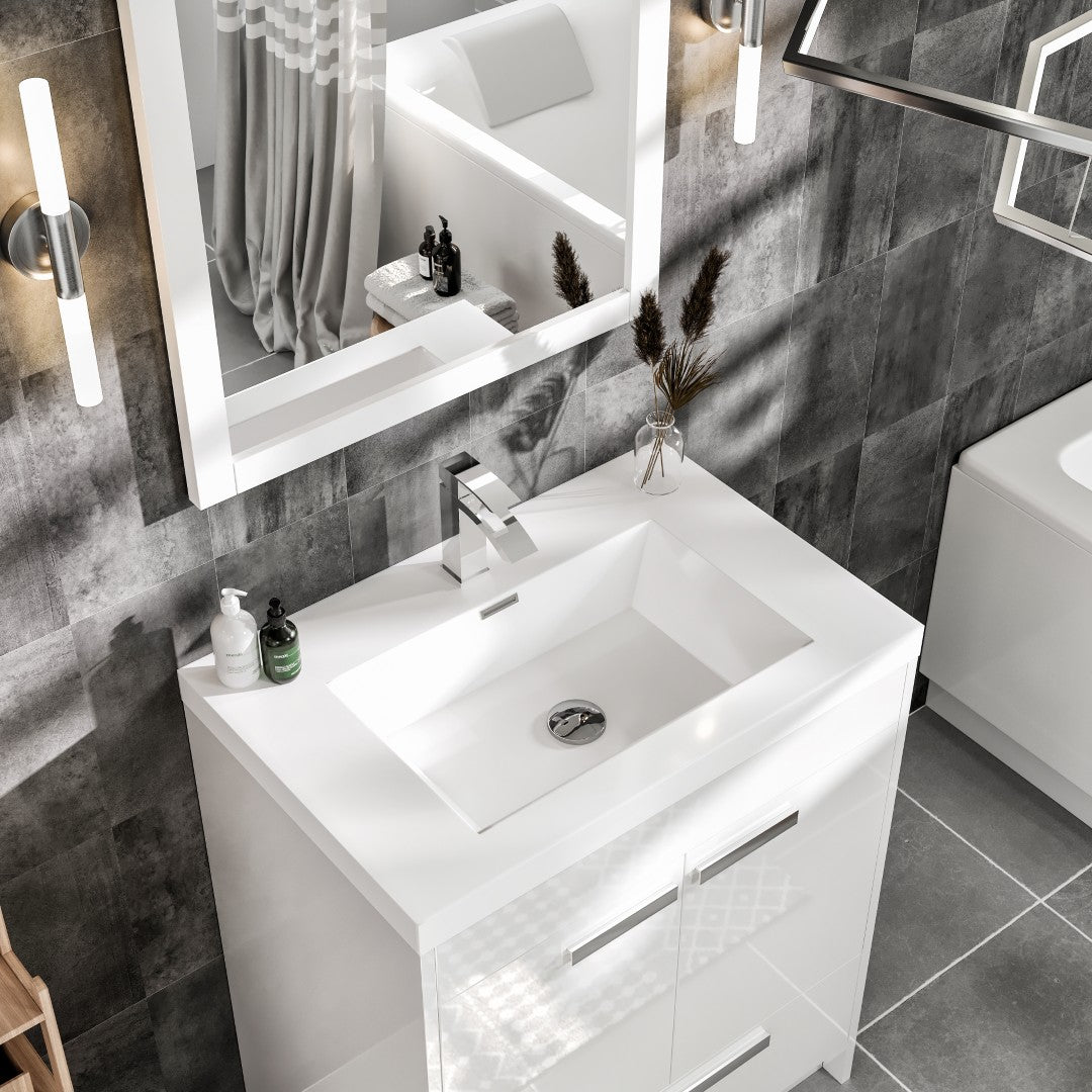 Lugano 30 in. White Single Sink Bath Vanity with Acrylic Top and Integrated Sink