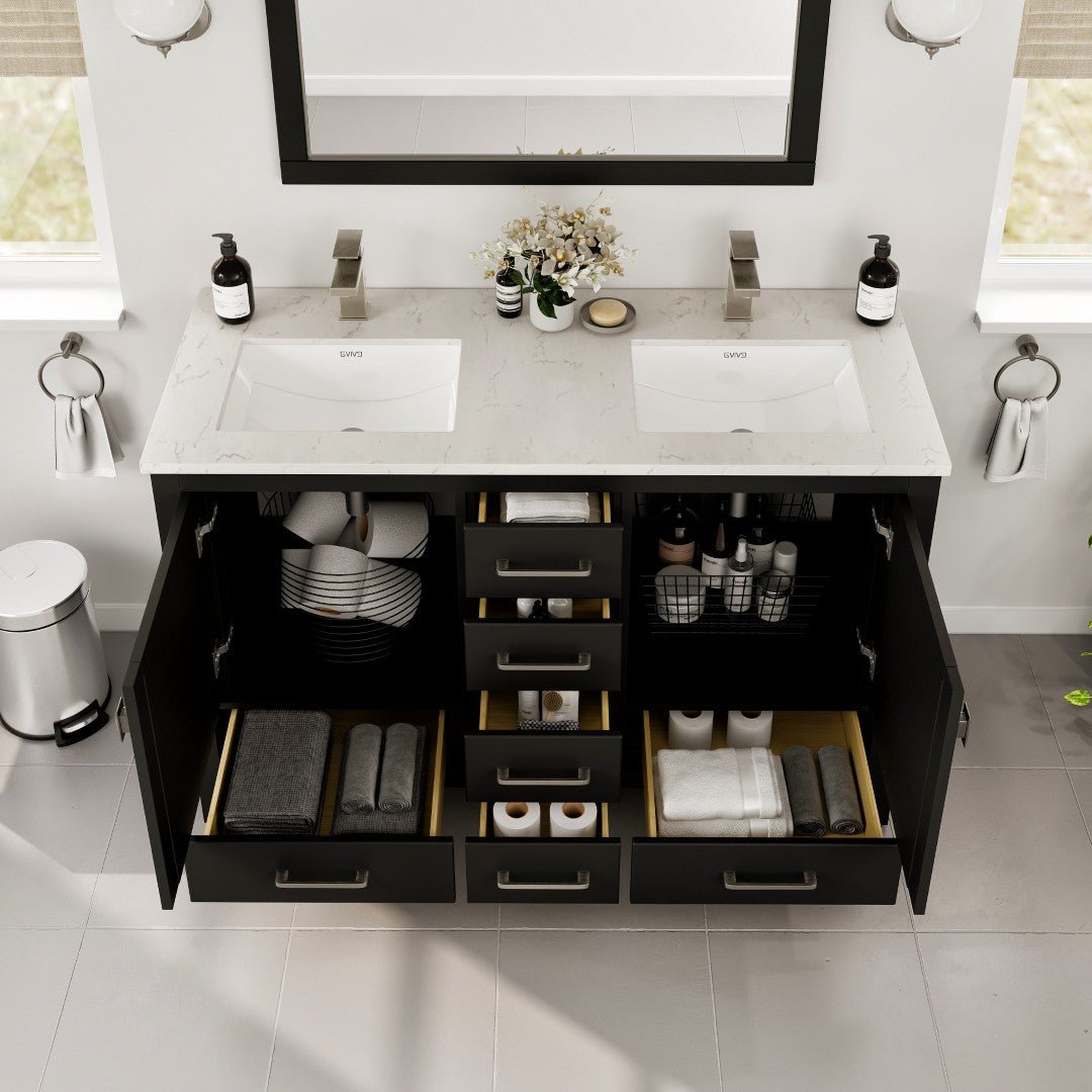 London 48 in. Espresso Double Sink Bath Vanity with Carrara Quartz Top and Undermount Porcelain Sinks - Bathroom Vanity by Eviva