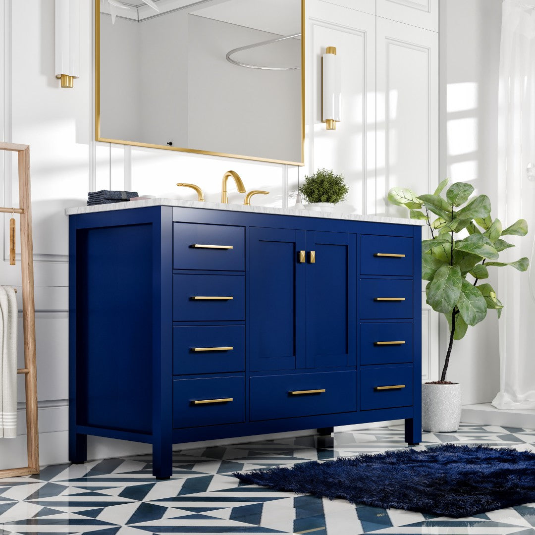 Eviva Aberdeen 48 in. Blue Single Sink Bath Vanity with Carrara Marble Top