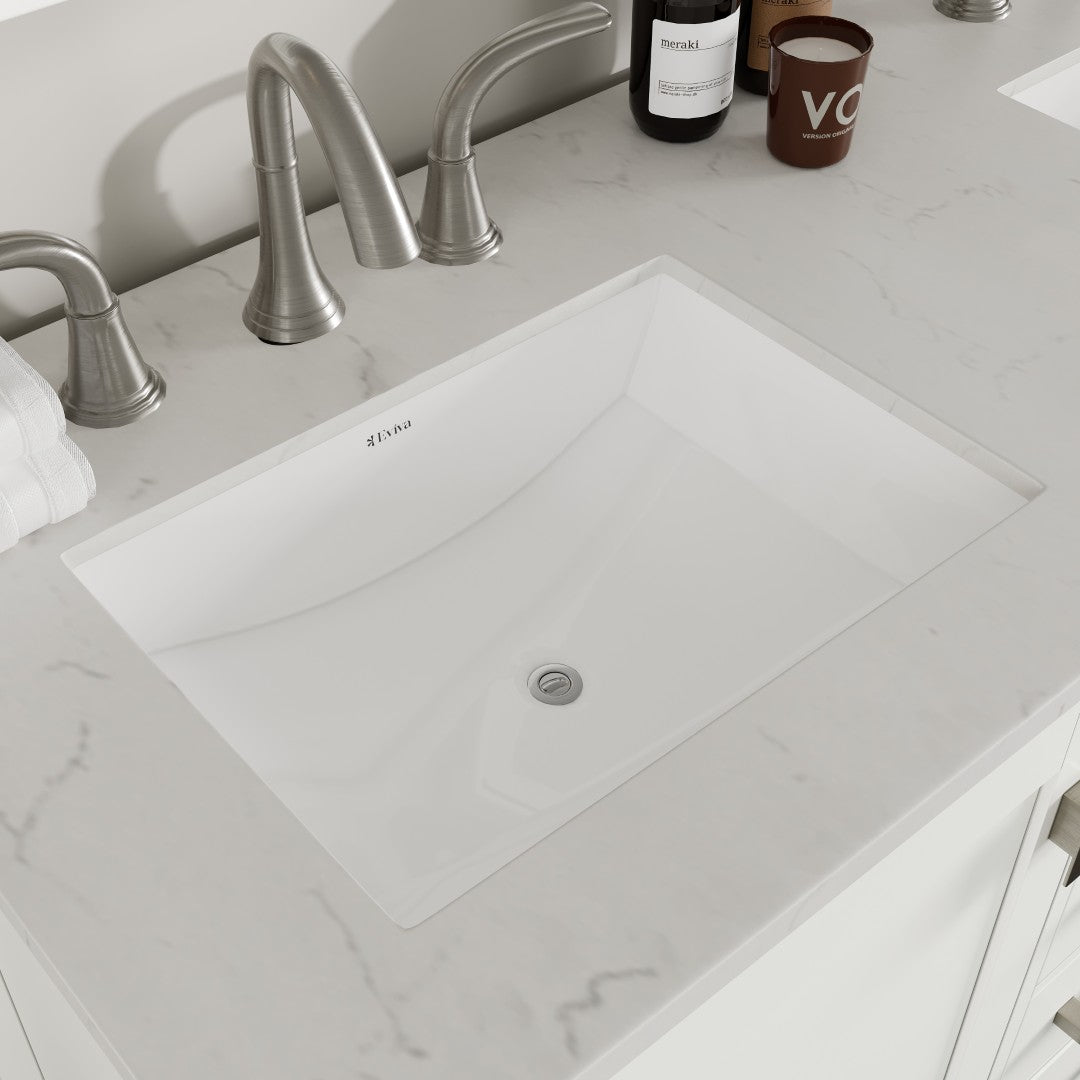 Aberdeen 48 in. White Double Sink Bath Vanity with Carrara Quartz Top and Undermount Porcelain Sinks
