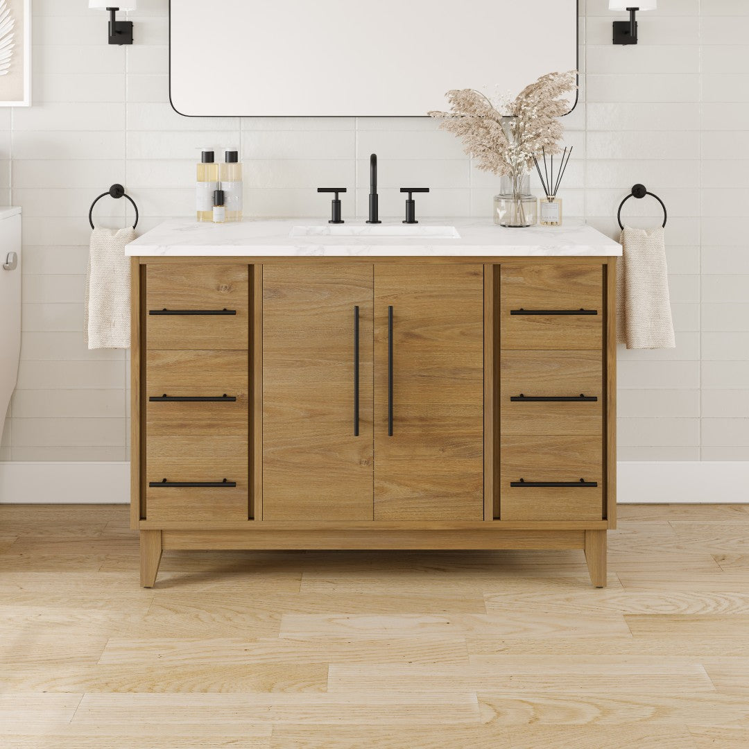 Graham 48 in. Oak Single Sink Bath Vanity with Arabescato Engineered Stone Top and Undermount Porcelain Sink