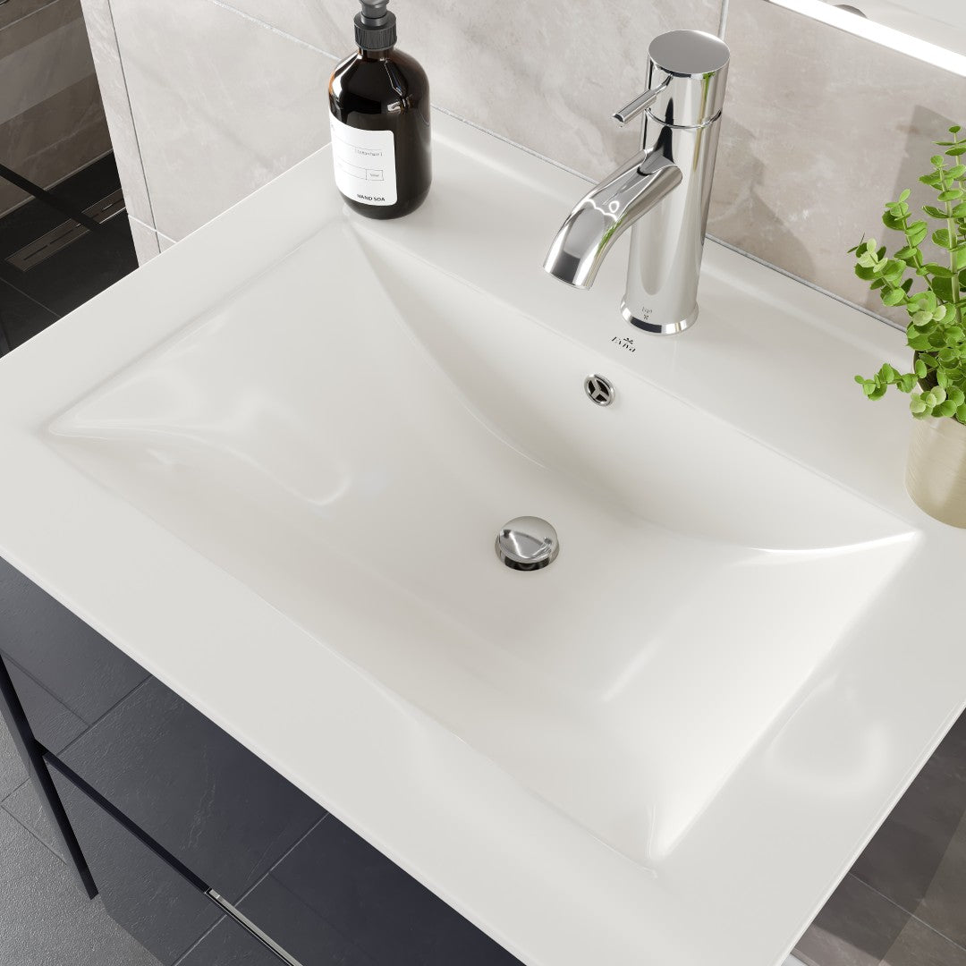 Luna 24 in. Dark Gray Wall Mount Single Sink Bath Vanity with Porcelain Top and Integrated Sink
